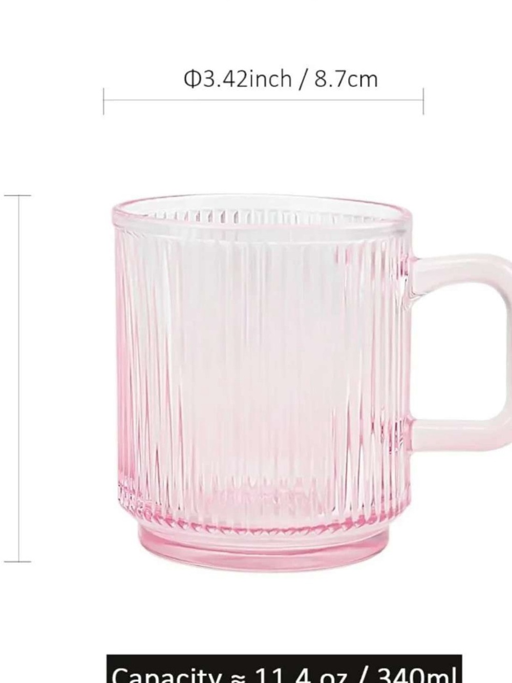 Translucent Pink Ribbed Glass Mug with Handle